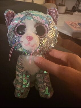 Ty Sequin Cat Toy - Iridescent Pink, Silver & Aqua